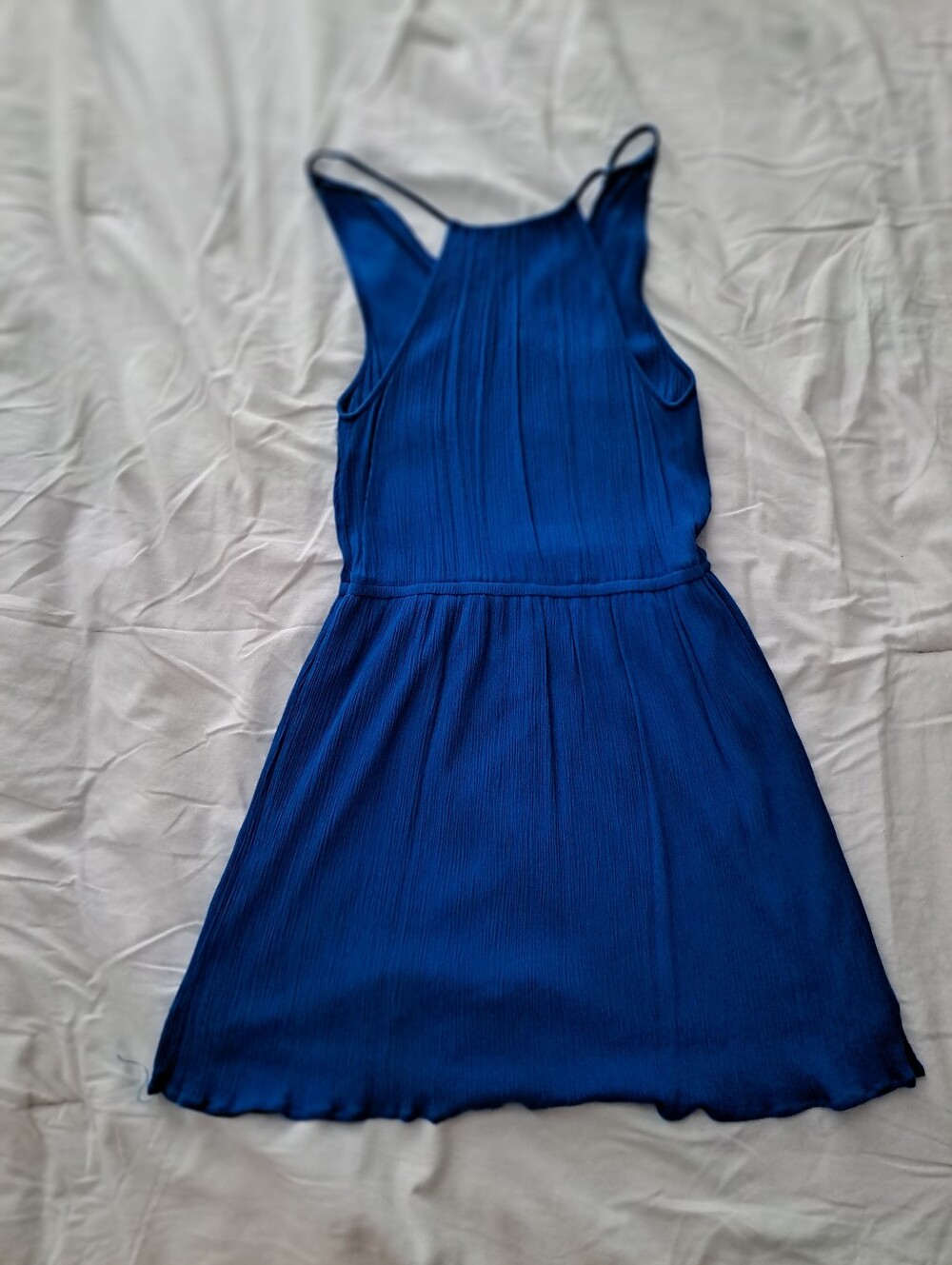 Royal Blue Pleated Halter Dress